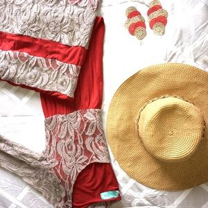 Orange and lace maxi dress